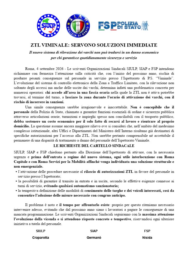 ZTL VIMINALE: SERVONO SOLUZIONI IMMEDIATE - Il nuovo sistema di rilevazione dei varchi non può tradursi in un danno economico per chi garantisce quotidianamente sicurezza e servizio